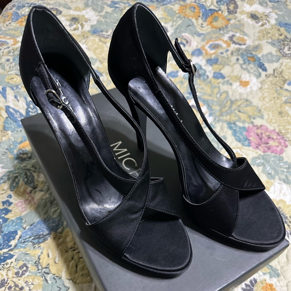 Michael Shannon black satin stilettos